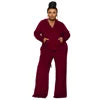N7770 Trendy Autumn Winter Plus Size Womens Clothing Wide Leg Pants Set for Women Two Pieces Velour Hoodies and Sweat Pants Set