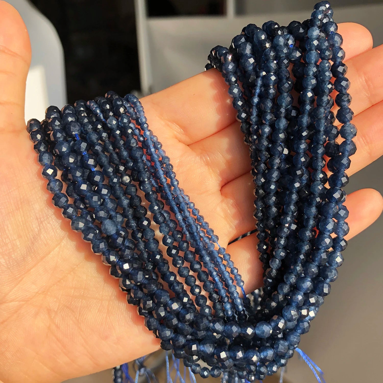 2 3 4mm Natural Faceted Blue Sapphire Stones Loose Spacer Beads for Jewelry Making DIY Bracelet Earrings Accessories 15''Inch