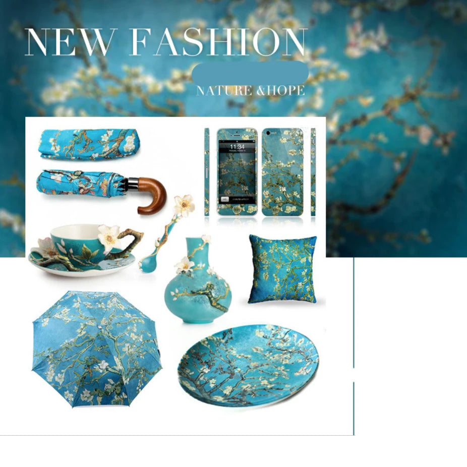 Spain Luxury Silk Scarf Women Designer Van Gogh Oil Painting Floral Silk Shawls Pashmina Ladies Wraps Scarves Foulard New Hijab