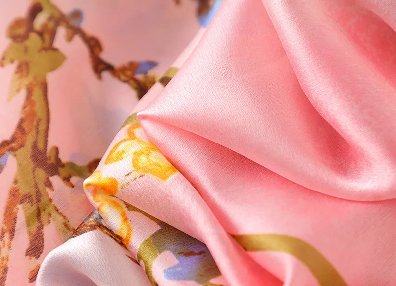 Spain Luxury Silk Scarf Women Designer Van Gogh Oil Painting Floral Silk Shawls Pashmina Ladies Wraps Scarves Foulard New Hijab