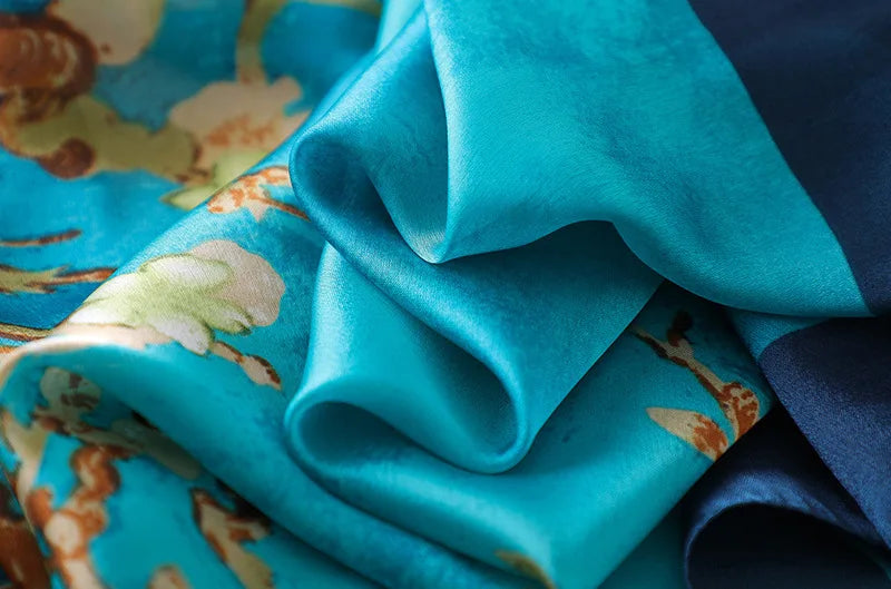 Spain Luxury Silk Scarf Women Designer Van Gogh Oil Painting Floral Silk Shawls Pashmina Ladies Wraps Scarves Foulard New Hijab