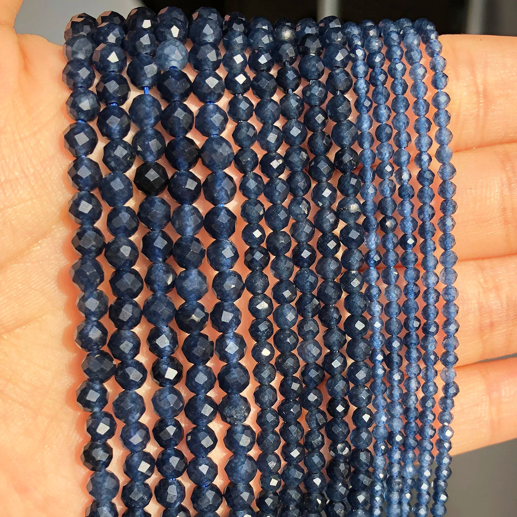 2 3 4mm Natural Faceted Blue Sapphire Stones Loose Spacer Beads for Jewelry Making DIY Bracelet Earrings Accessories 15''Inch