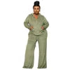 N7770 Trendy Autumn Winter Plus Size Womens Clothing Wide Leg Pants Set for Women Two Pieces Velour Hoodies and Sweat Pants Set