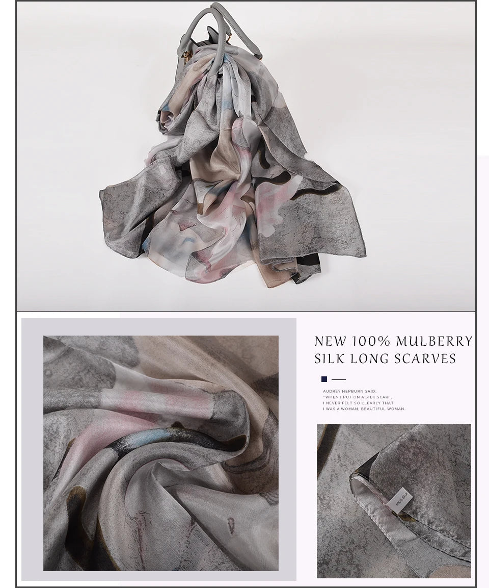 [BYSIFA] New Blue Green Silk Scarf Shawl Women Fashion Brand 100% Pure Silk Long Scarves Autum Winter Warm Neck Head Scarf Hijab