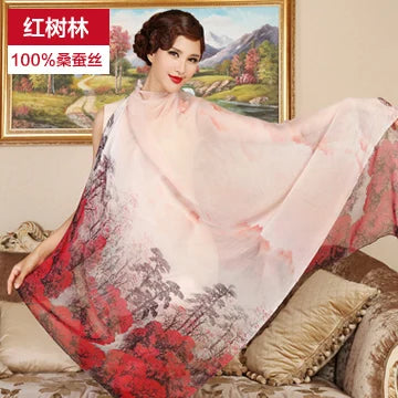 Silk Scarf Mulberry Silk Scarf Long Design Quality Female Spring And Autumn Scarf All-match Fashion Women Satin Pink Shawl