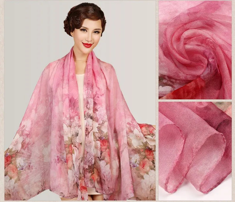 Silk Scarf Mulberry Silk Scarf Long Design Quality Female Spring And Autumn Scarf All-match Fashion Women Satin Pink Shawl
