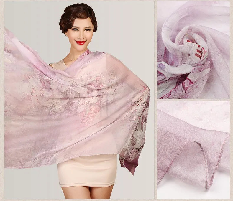 Silk Scarf Mulberry Silk Scarf Long Design Quality Female Spring And Autumn Scarf All-match Fashion Women Satin Pink Shawl