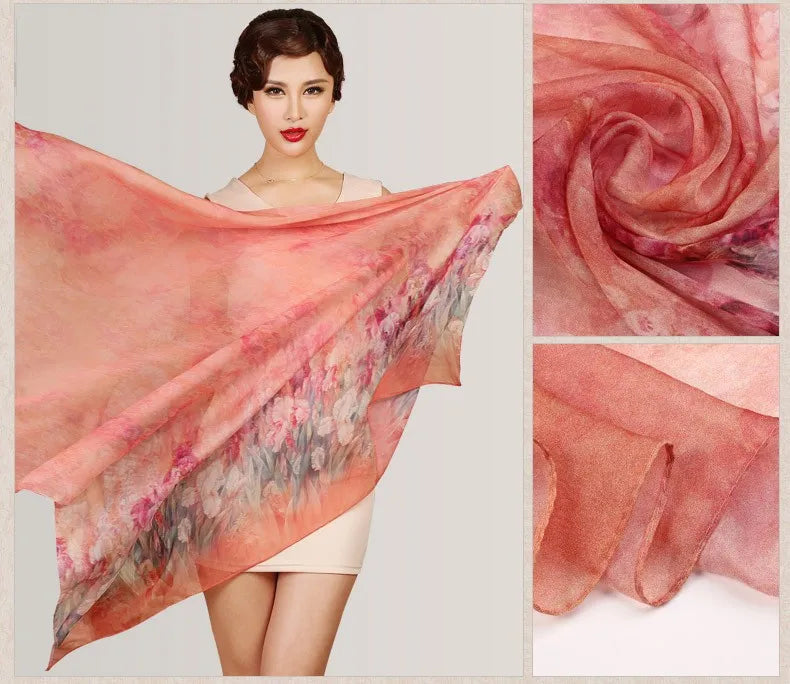 Silk Scarf Mulberry Silk Scarf Long Design Quality Female Spring And Autumn Scarf All-match Fashion Women Satin Pink Shawl