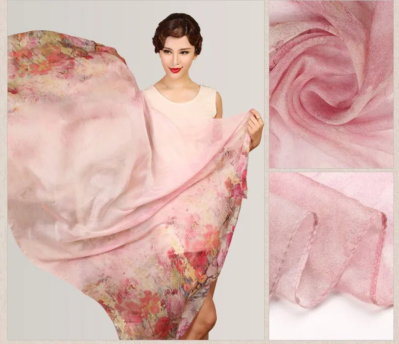 Silk Scarf Mulberry Silk Scarf Long Design Quality Female Spring And Autumn Scarf All-match Fashion Women Satin Pink Shawl
