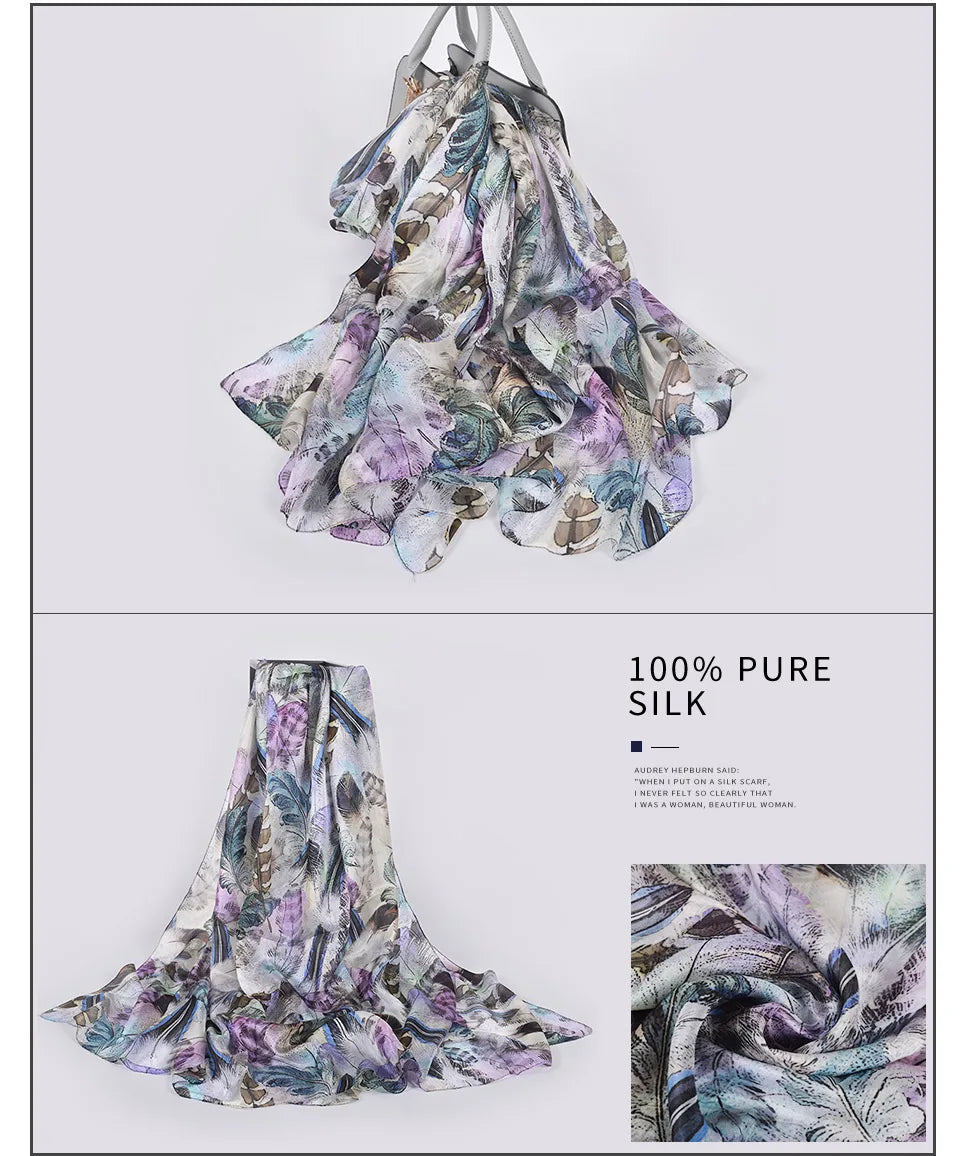 [BYSIFA] New Blue Green Silk Scarf Shawl Women Fashion Brand 100% Pure Silk Long Scarves Autum Winter Warm Neck Head Scarf Hijab