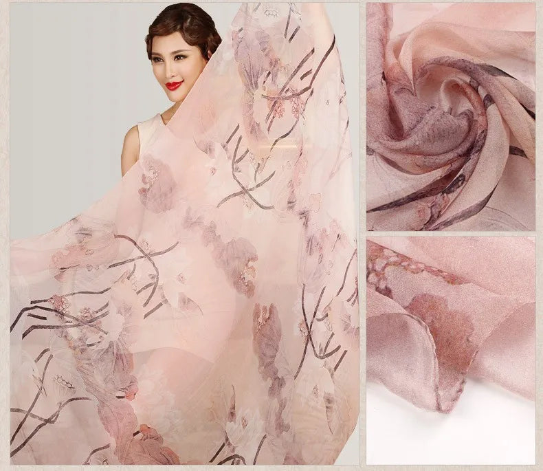 Silk Scarf Mulberry Silk Scarf Long Design Quality Female Spring And Autumn Scarf All-match Fashion Women Satin Pink Shawl