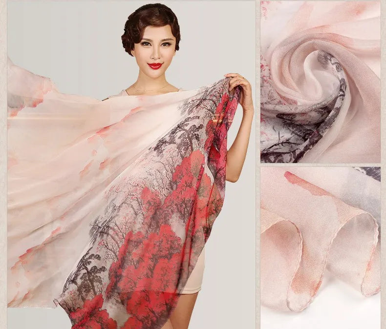 Silk Scarf Mulberry Silk Scarf Long Design Quality Female Spring And Autumn Scarf All-match Fashion Women Satin Pink Shawl