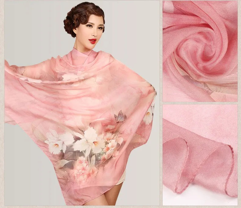 Silk Scarf Mulberry Silk Scarf Long Design Quality Female Spring And Autumn Scarf All-match Fashion Women Satin Pink Shawl