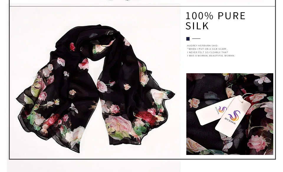 Silk Scarf Mulberry Silk Scarf Long Design Quality Female Spring And Autumn Scarf All-match Fashion Women Satin Pink Shawl