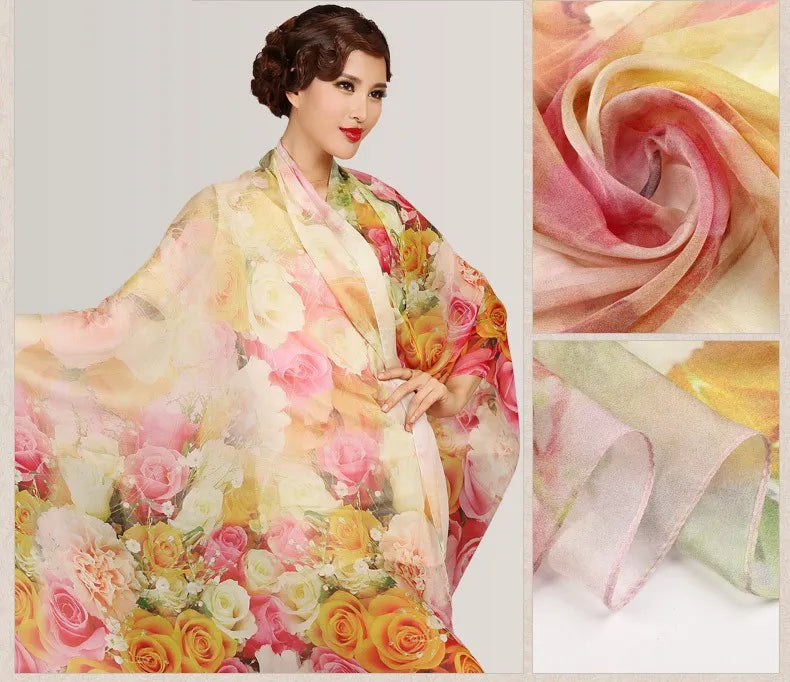Silk Scarf Mulberry Silk Scarf Long Design Quality Female Spring And Autumn Scarf All-match Fashion Women Satin Pink Shawl