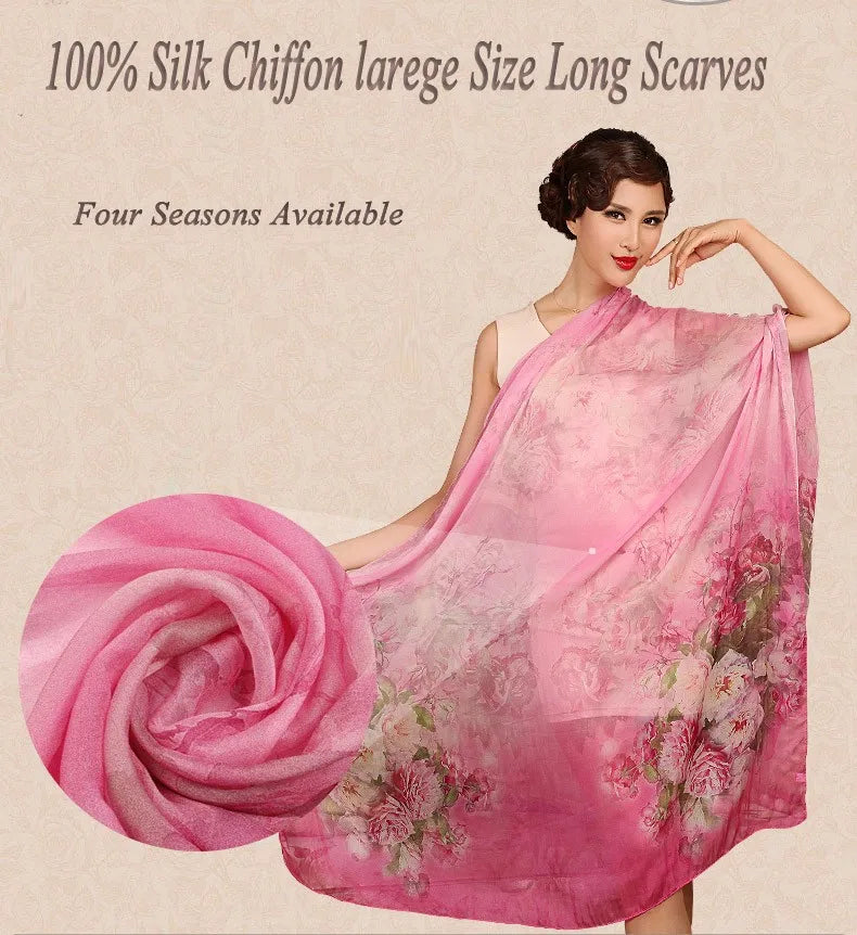 Silk Scarf Mulberry Silk Scarf Long Design Quality Female Spring And Autumn Scarf All-match Fashion Women Satin Pink Shawl