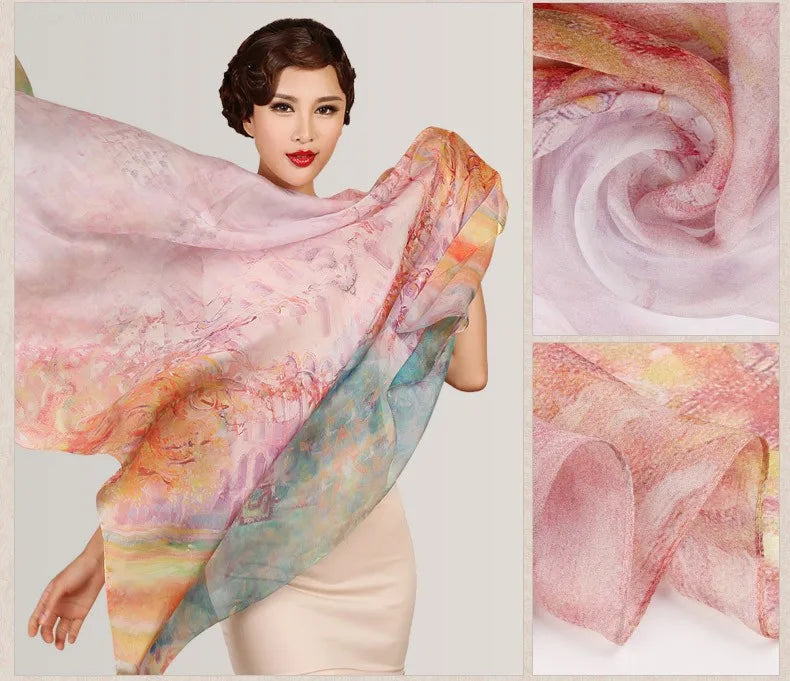 Silk Scarf Mulberry Silk Scarf Long Design Quality Female Spring And Autumn Scarf All-match Fashion Women Satin Pink Shawl
