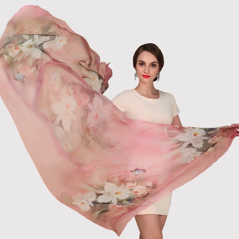 Silk Scarf Mulberry Silk Scarf Long Design Quality Female Spring And Autumn Scarf All-match Fashion Women Satin Pink Shawl