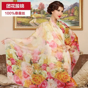 Silk Scarf Mulberry Silk Scarf Long Design Quality Female Spring And Autumn Scarf All-match Fashion Women Satin Pink Shawl
