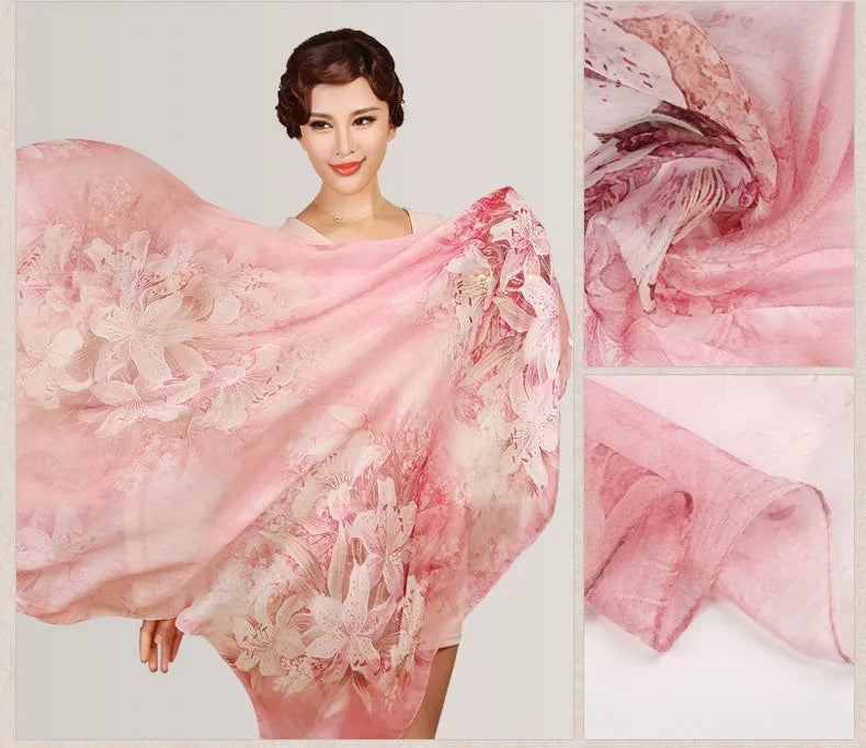 Silk Scarf Mulberry Silk Scarf Long Design Quality Female Spring And Autumn Scarf All-match Fashion Women Satin Pink Shawl