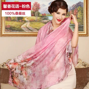 Silk Scarf Mulberry Silk Scarf Long Design Quality Female Spring And Autumn Scarf All-match Fashion Women Satin Pink Shawl