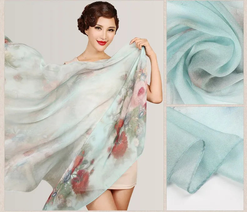 Silk Scarf Mulberry Silk Scarf Long Design Quality Female Spring And Autumn Scarf All-match Fashion Women Satin Pink Shawl