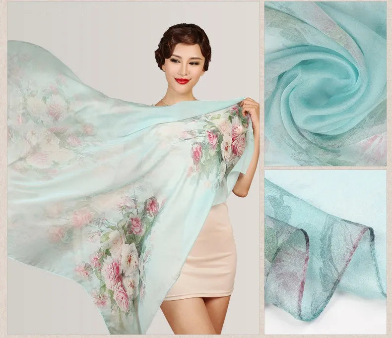 Silk Scarf Mulberry Silk Scarf Long Design Quality Female Spring And Autumn Scarf All-match Fashion Women Satin Pink Shawl