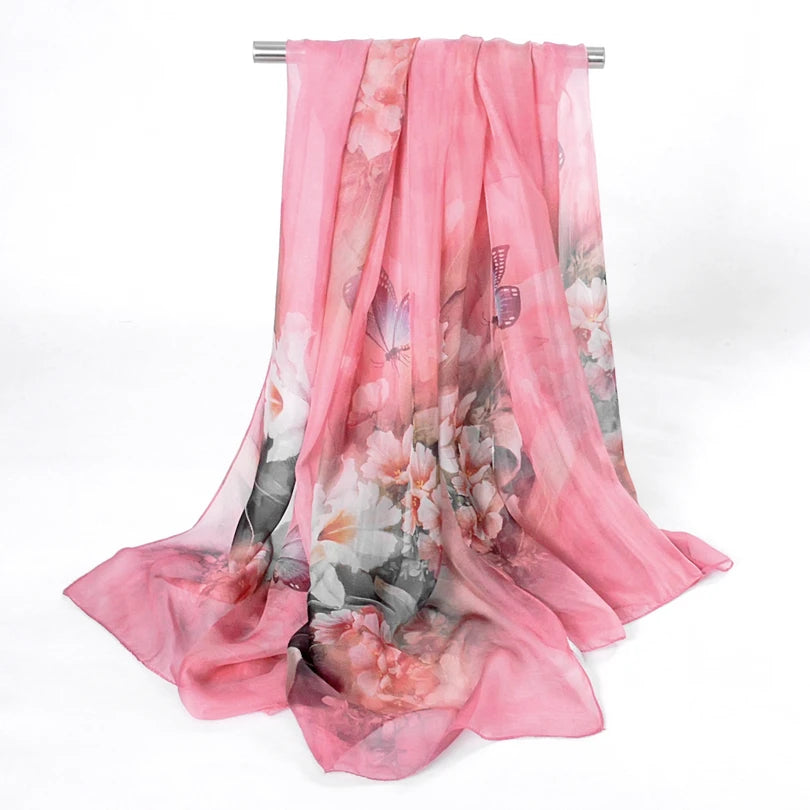 Silk Scarf Mulberry Silk Scarf Long Design Quality Female Spring And Autumn Scarf All-match Fashion Women Satin Pink Shawl