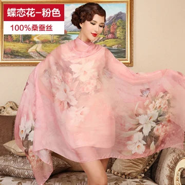 Silk Scarf Mulberry Silk Scarf Long Design Quality Female Spring And Autumn Scarf All-match Fashion Women Satin Pink Shawl