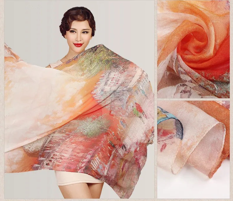 Silk Scarf Mulberry Silk Scarf Long Design Quality Female Spring And Autumn Scarf All-match Fashion Women Satin Pink Shawl