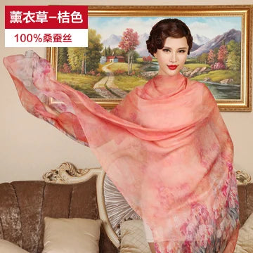 Silk Scarf Mulberry Silk Scarf Long Design Quality Female Spring And Autumn Scarf All-match Fashion Women Satin Pink Shawl