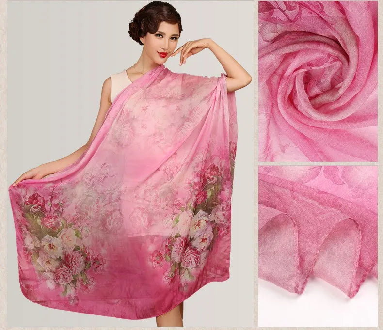 Silk Scarf Mulberry Silk Scarf Long Design Quality Female Spring And Autumn Scarf All-match Fashion Women Satin Pink Shawl