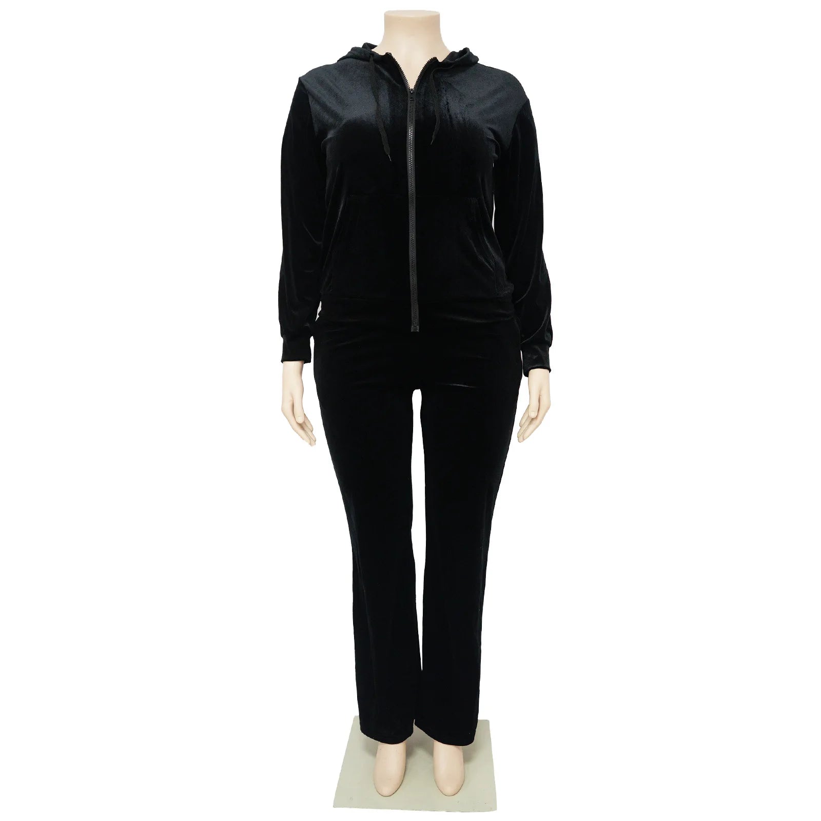 N7770 Trendy Autumn Winter Plus Size Womens Clothing Wide Leg Pants Set for Women Two Pieces Velour Hoodies and Sweat Pants Set