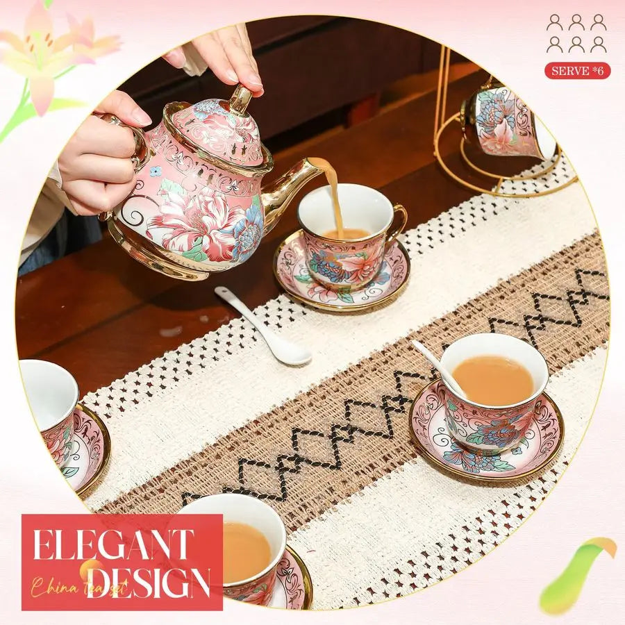 Pcs Porcelain Tea Set for Adults with Metal Holder and Spoon European Ceramic Tea Party Set Flower Painting Teapot Cup Saucer fo