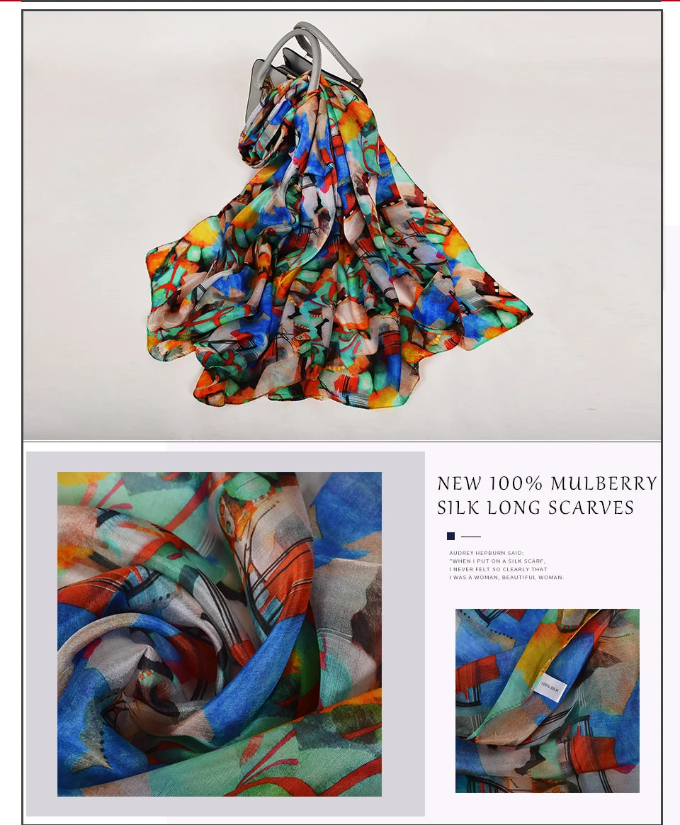 [BYSIFA] New Blue Green Silk Scarf Shawl Women Fashion Brand 100% Pure Silk Long Scarves Autum Winter Warm Neck Head Scarf Hijab