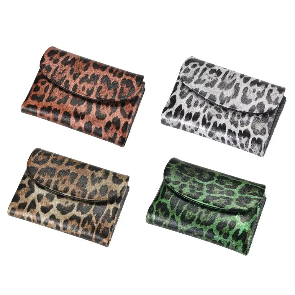 New Short Women's Wallet Coin Pocket Leopard Pattern Women's Wallet with Magnet and Photo Slot Suitable for Girls