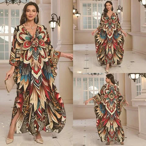 New 2025 Women's Cotton Beach Cover up Loose Kimono Sle Printed Sarong Swimwear Beach Coat Cross-Border Sports Fitn