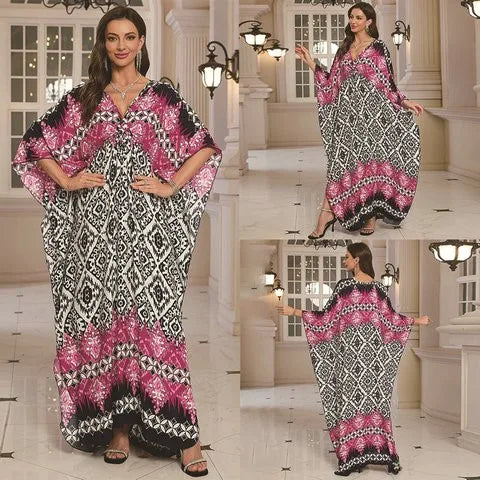 New 2025 Women's Cotton Beach Cover up Loose Kimono Sle Printed Sarong Swimwear Beach Coat Cross-Border Sports Fitn