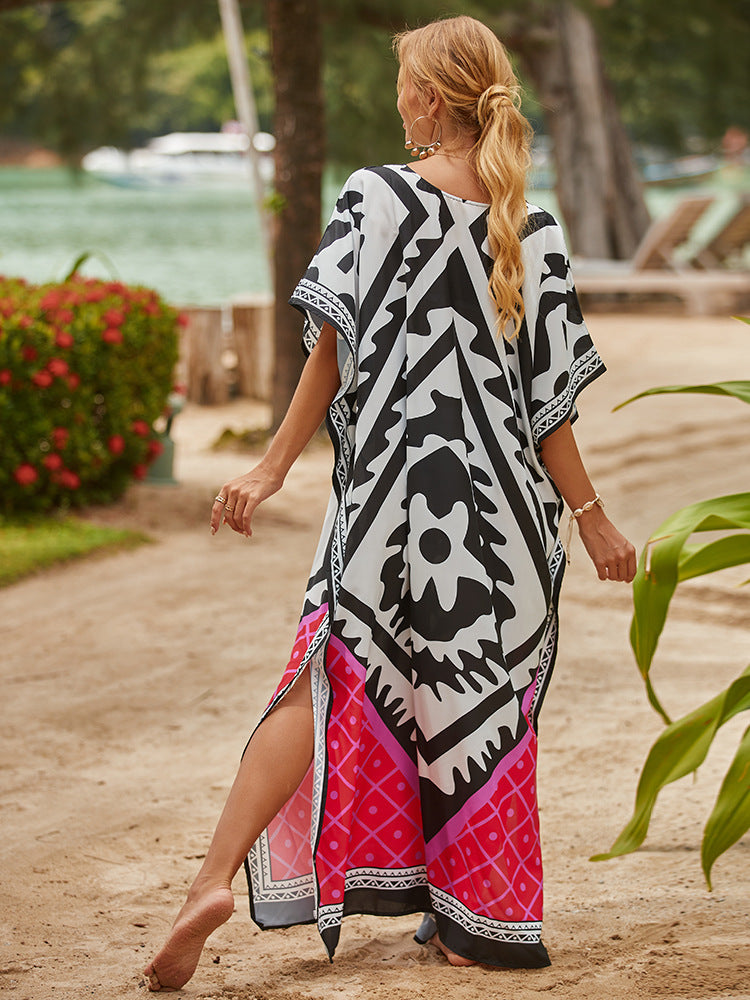 Women's Long Caftans Print Bathing Suit Cover Up Casual Beach Maxi Dress Abaya Beach Outfits Boho Clothes