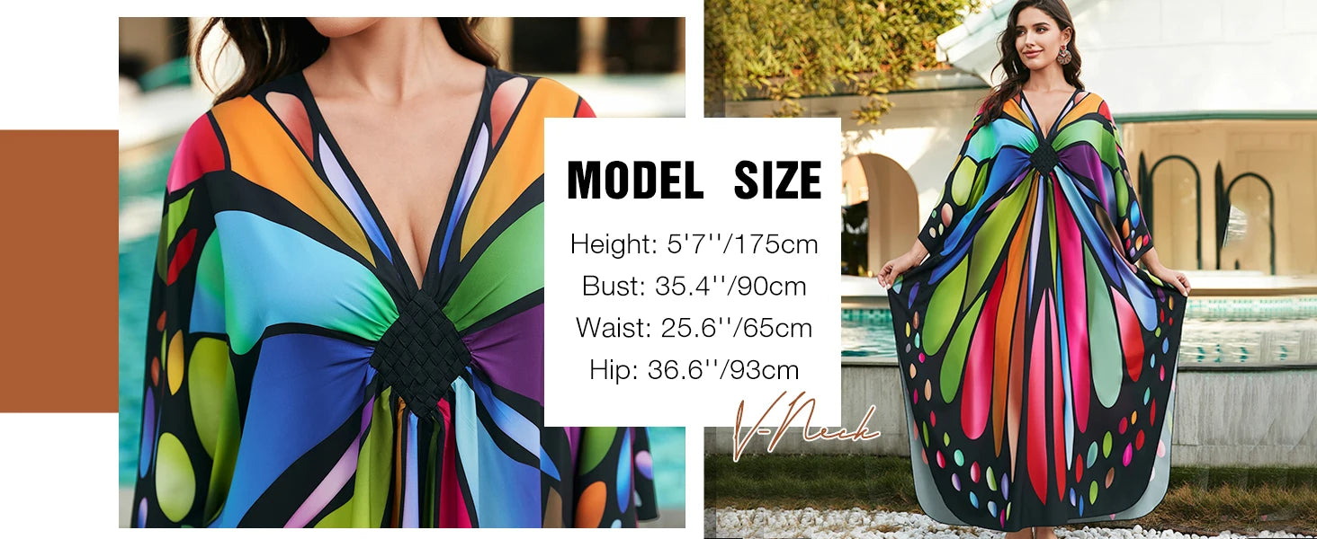 Kaftan Dresses for Women Plus Size Batwing Sleeve Caftans Long Bathing Suit Cover Up Maxi Beach Dress Loungewear