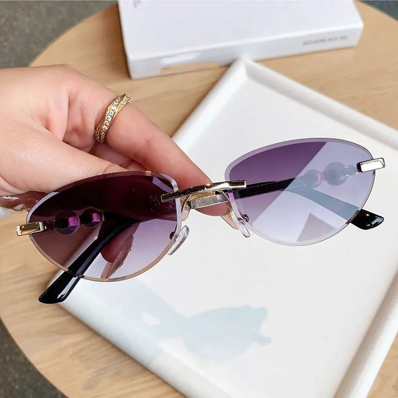 Trendy Rimless Sunglasses Women Luxury Pearl Sun Glasses For Women Fashion UV400 Driving Shades Frameless Gradient Eyewear