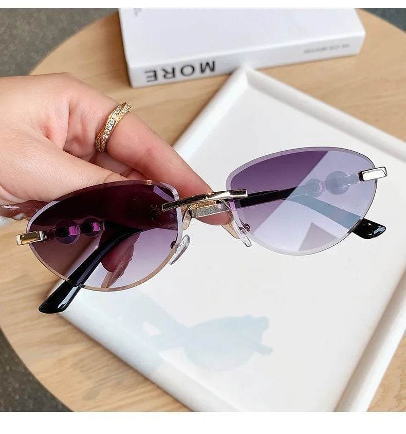 Trendy Rimless Sunglasses Women Luxury Pearl Sun Glasses For Women Fashion UV400 Driving Shades Frameless Gradient Eyewear