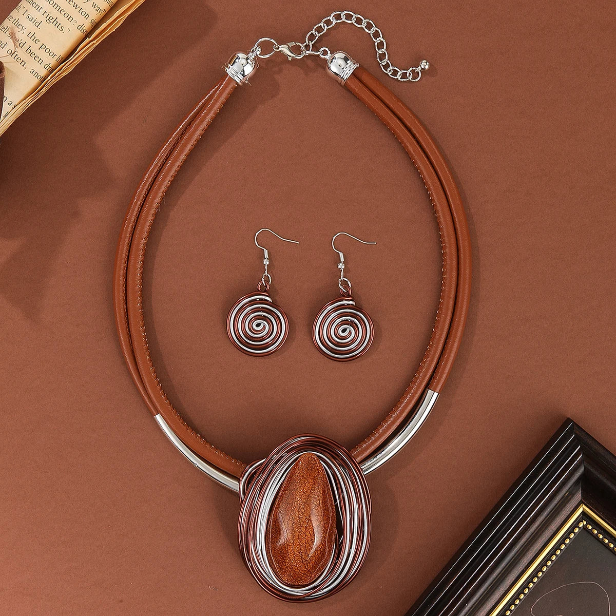 1set Colorful Crystal Oval Shape Jewelry Sets PV Two Layer Necklace Earrings Set for Women Party Statement Jewelry Set Gifts