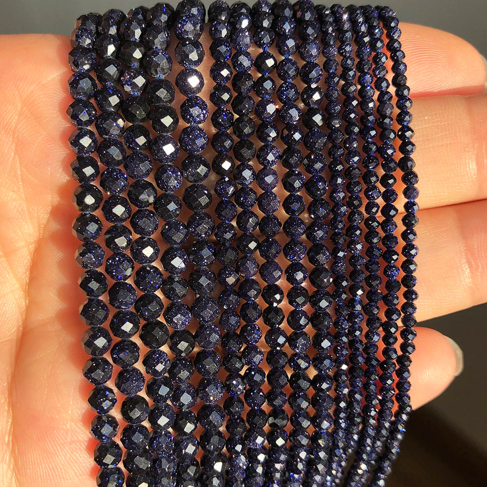 2 3 4mm Natural Faceted Blue Sapphire Stones Loose Spacer Beads for Jewelry Making DIY Bracelet Earrings Accessories 15''Inch