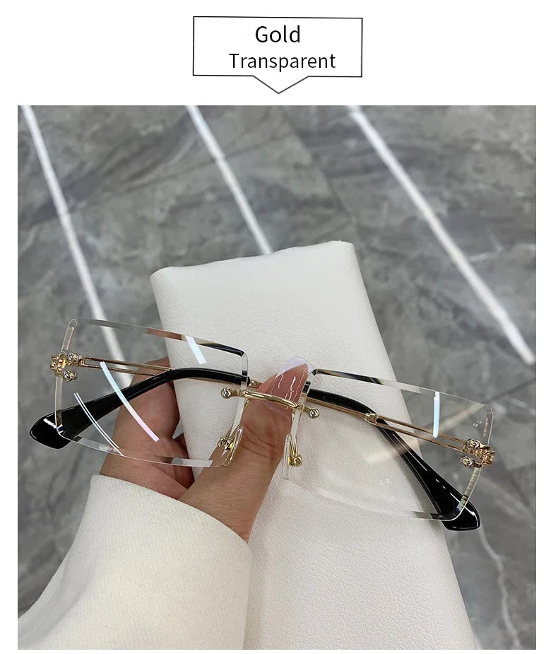 Vintage Fashion Rimless Sunglasses for Women Frameless Rectangle Shades Gradient UV400 Summer Traveling Sun Glasses for Womenn