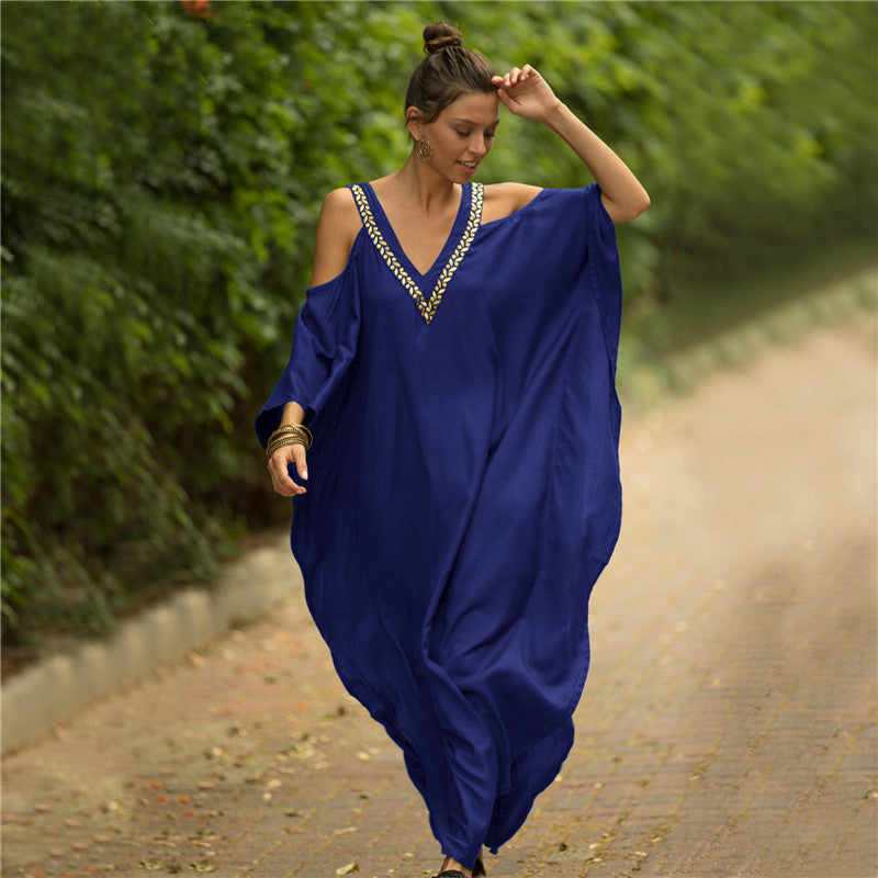 Kaftan Dresses Swimsuit Cover Up Maxi Dress Beach Wear Turkish Cold Shoulder Beach Outifits Summer Vacation