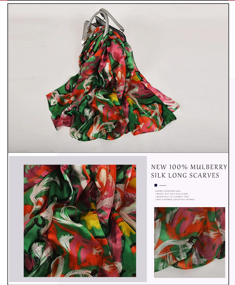 [BYSIFA] New Blue Green Silk Scarf Shawl Women Fashion Brand 100% Pure Silk Long Scarves Autum Winter Warm Neck Head Scarf Hijab