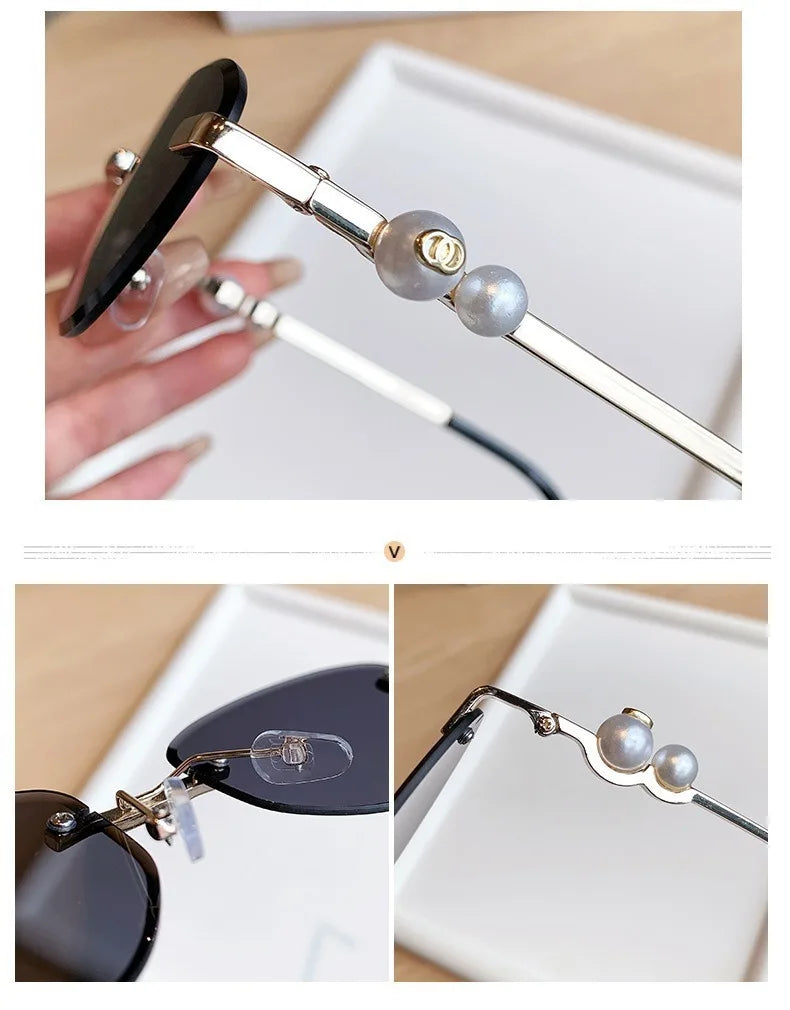 Trendy Rimless Sunglasses Women Luxury Pearl Sun Glasses For Women Fashion UV400 Driving Shades Frameless Gradient Eyewear