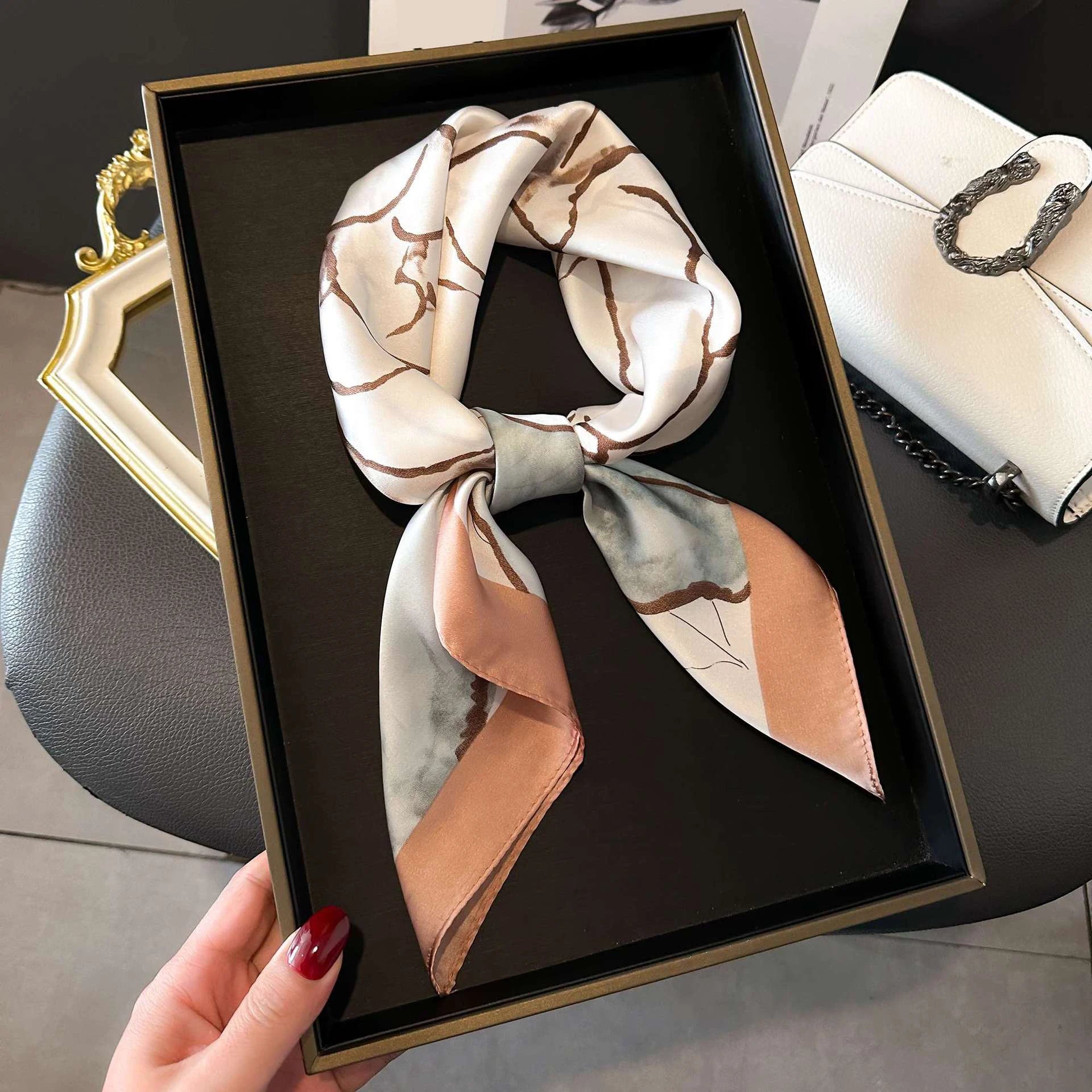 Luxury Brand Women Leopard Print Square Hijab Scarf Soft Satin Silk-like Small Neck Scarf Stylish Casual Headscarf