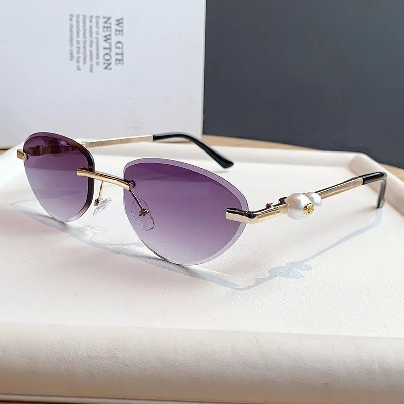 Trendy Rimless Sunglasses Women Luxury Pearl Sun Glasses For Women Fashion UV400 Driving Shades Frameless Gradient Eyewear